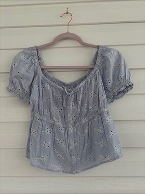 NWT Eyelet Milkmaid Top Coquette Cottagecore Puff Sleeve Babydoll Fairycore Blue